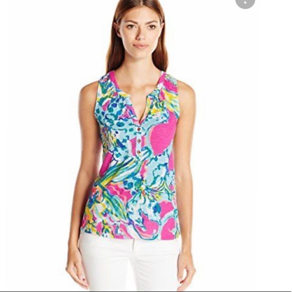 Lilly Pulitzer Essie Sleeveless Cotton Printed Top.Size XS